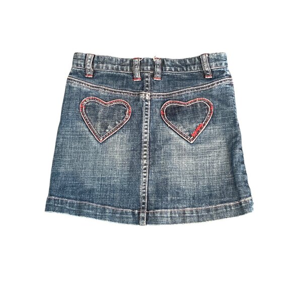 Gap Jeans Skirt Short Mini Blue Denim Pink Red Heart Shape Back Pocket Girl 7 - Picture 2 of 11